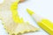 Sharpened yellow color pencil and wood shavings