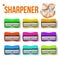 Sharpener Stationery Set Vector. Plastic. Educational Tool. Drawing. Realistic Isolated Illustration