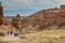 SHARYN, KAZAKHSTAN - JULY 28, 2018: Tourists visit Sharyn canyon in Kazakhst