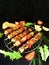 Shashlik made of meat with vegetables