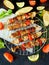 Shashlik made of meat with vegetables
