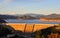 Shasta Lake and dam at sunset