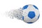 Shattering soccer ball 3D realistic raster illustration. Football ball with explosion effect. design element.