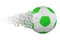 Shattering soccer ball 3D realistic raster illustration. Football ball with explosion effect. Isolated design element.