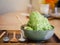 Shaved ice with matcha and green tea ice cream