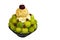 Shaved ice or snowflake dessert topped with fruit such as cantaloupe melon cherries and ice cream in bowl asian or korean japan