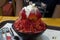 Shaved ice strawberry in bowl