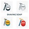 Shaving Soap icon set. Four elements in diferent styles from barber shop icons collection. Creative shaving soap icons filled,