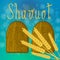 Shavuot. Concept of Judaic holiday. Tablets of the covenant. Ears of wheat