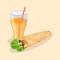 Shawarma and fresh orange juice - cute cartoon colored picture. Graphic design elements for menu, poster, brochure, ad. Vector
