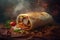 Shawarma in lavash grilled on the table, fast food. Kebab burrito