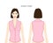Shawl collar neckline plackets clothes character beautiful lady in pink top, shirt, dress technical fashion illustration