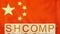 shcomp. wooden blocks with shcomp Shanghai Composite Index written on the background of the flag of china.