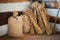 Sheaves of wheat spikelets and bags of flour