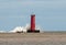 Sheboygan Lighthouse With Big Waves Crashing