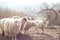 Sheep Behind Fence with Old Sickle