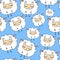 Sheep on a blue background, furry, funny, dream sheep seamless pattern