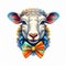 Sheep With Bow Tie Sticker In Algorithmic Art Style