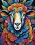 sheep bright colorful and vibrant poster illustration