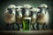 Sheep Celebrating St. Patrick`s Day with Beer and Costumes. Generative AI