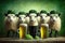 Sheep Celebrating St. Patrick`s Day with Beer and Costumes. Generative AI