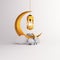 Sheep, cloud, gold crescent moon, hanging arabic lamp on studio lighting white background.