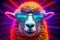 A sheep, Colorful of neon lights funny sheep wearing sunglasses. Generative AI