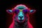 A sheep, Colorful of neon lights funny sheep wearing sunglasses. Generative AI