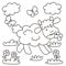 Sheep-coloring page, one animal on meadow, drawing activity