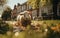 Sheep cooling off with a delightful bath in a puddle