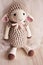 Sheep crochet animal toy for kids lamb crocheting handmade crochet knitting background pastel pink color theme vintage decoration