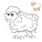 Sheep. Dot to dot Game. Connect the dots by numbers to draw the Lamb. Game and Coloring Page with cartoon cute Sheep. Logic Games