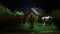 Sheep in the farm. Farm village life concept. Decorative toy figures at night.