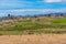 Sheep farm viewed from Central Otago Railway bicycle trail in New Zealand