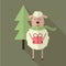 Sheep with gift and tree