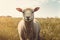 sheep green farm grass field meadow lamb wool sun animal. Generative AI.