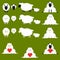 Sheep Icon Set Collection in Black, White and Beige with Lambs and Holding Red Hearts on Dark Green Background
