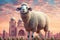 Sheep illustration complemented by an enchanting Islamic background