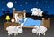 Sheep jumping over the bed of a sleepless man