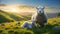 Sheep Lamb Grassland in the natural landscape