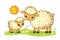 A sheep and a lamb stand in a green sunny meadow. Vector illustration with cute animals