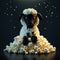A sheep made out of popcorn is shown in this image.