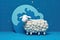 Sheep and moon on blue background. eid adha concept. Generative AI