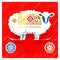 Sheep New Year\\\'s card Japanese pattern background vector illustration. (translation: Happy New Year) generative AI