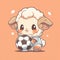 sheep Play soccer animal chibi cartoon style isolated plain background by AI generated