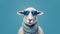 Sheep In Retro Glamor Style With Sunglasses And Scarf On Blue Background