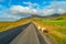 Sheep at road and Icelandic colorful and wild landscape on Iceland