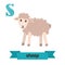 Sheep. S letter. Cute children animal alphabet in vector. Funny