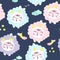 Sheep sleep seamless patterns cartoon and moon vector. Series: Magic sleeping time sweet dream pastel color, Kawaii