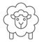 Sheep thin line icon, wool and animal, lamb sign, vector graphics, a linear pattern on a white background.